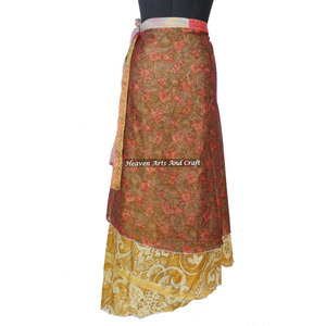 New Fabulous Two Layered Reversible New Indian Around Silk Sari <b>Wrap</b> <b>Skirts</b> Women Wear Vintage Silk Sari Long Length <b>Wrap</b> Around - Product Image 4