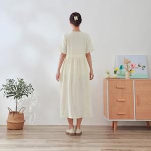 Robe midi d'été en coton vintage, taille haute, respirante, faite à la main, à manches courtes, en gaze douce et légère, pour la maison, grande taille - Product Image 2