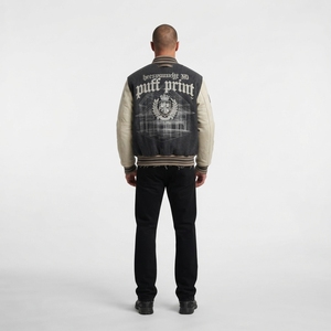 Chaqueta Varsity de Lana Melton, Resistente al Viento, Térmica, Sostenible, de Corte Cuadrado, Estilo Urbano para Hombre, Personalizable OEM - Product Image 2
