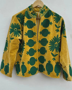 Bohemian Velvet Suzani <b>Jacket</b> Hand Embroidered Reversible <b>Bomber</b> Coat Floral Pattern <b>Vintage</b> Colorful Uzbek Winter Cotton Filled - Product Image 1