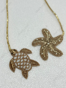 Wholesale Handmade Beaded Sea Turtle and Starfish Bag Charm Luxury Ocean Theme <b>Purse</b> Charm Keychain OEM ODM Private Label Manufa - Product Image 5