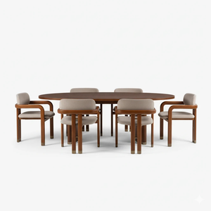 Midcentury Modern Oval <b>Dining</b> <b>Table</b> Set <b>with</b> 6 Solid Back <b>Chairs</b> Wood Home Furniture - Product Image 6