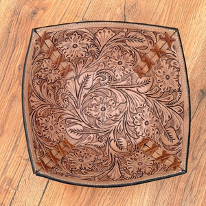 Organizador de escritorio de cuero mecanizado a mano, cuencos, bandeja de cuero genuino Floral occidental, artículos decorativos hechos a mano para el hogar, decoración elegante - Product Image 2