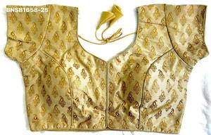 Proveedor de blusas acolchadas de manga corta, listas para usar, con trabajo Zari en toda la prenda y diseño Paisley Butti, de seda Banarasi de primera calidad, procedentes de la India. - Product Image 3