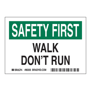 Étiquettes d'avertissement autocollantes durables Brady Safety First Walk Don't Run pour la sécurité industrielle et publique - Product Image 3