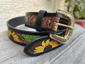 Cinturón de cuero genuino hecho a mano auténtico, cinturón floral pintado a mano occidental, cinturón de cintura Unisex de cuero mecanizado recién llegado - Product Image 3