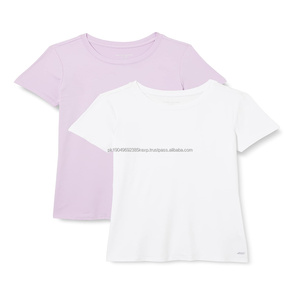 Camiseta de algodón de 180g de alta calidad al por mayor, camiseta personalizada con estampado de logotipos y cuello redondo, camiseta en blanco de tres mezclas para mujer - Product Image 6