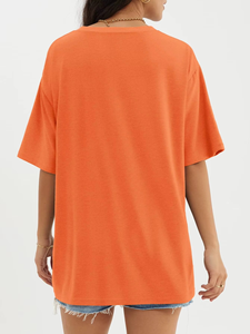 Camiseta Oversize Naranja para Mujer, Hombros Caídos, Corte Holgado, Color Sólido, Cuello Redondo, Manga Corta, Transpirable, Algodón Jersey, Primavera Verano - Product Image 3