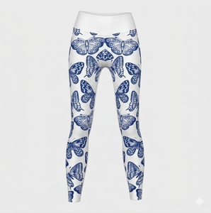 High Waisted Full Length <b>Women</b> <b>Leggings</b> With <b>Blue</b> Butterfly Print Stretch Knitted Fabric Casual Style All Seasons Wear <b>Leggings</b> - Product Image 1