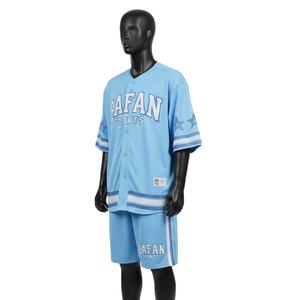 Ensemble de shorts de baseball pour hommes en tissu maille polyester doux, panneaux sportifs bleus, logo personnalisé en twill pour ensemble de shorts homme - Product Image 4