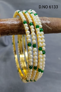 Bracelets en laiton plaqué or avec perles vertes dorées pour femmes, bijoux traditionnels indiens, tendance, pour les mariages, SKU 6133 - Product Image 5
