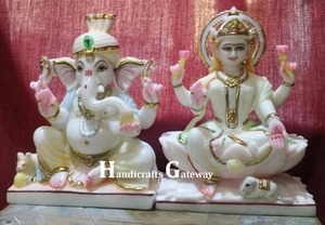 Pure White Marble Laxmi Ganesh <b>Statue</b> - Product Image 4