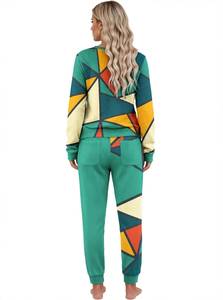 Women Geometric <b>Print</b> Hoodie Jogger <b>Set</b> Casual V Neck Button Long Sleeve Tracksuit 2 Piece Outfit - Product Image 3