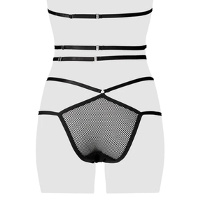 Culotte gainante noire en résille pour femme, lingerie sexy transparente à découpes et à lanières, maintien léger - Product Image 2
