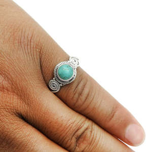 Bohemian Style 925 Sterling Silver <b>Ring</b> With <b>Turquoise</b> Gemstone <b>Ring</b> Handmade Silver Jewelry For Women Wedding Gift For Her - Product Image 2