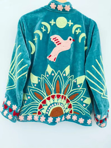 Chaqueta Bomber Reversible Bordada a Mano MONIT MARKETING, 100% Terciopelo, Forro de Lino con Patrón Floral Vintage, para Verano/Otoño/Primavera - Product Image 4
