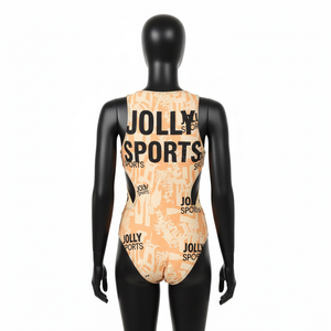 Maillot de bain femme en polyester et élasthanne de qualité supérieure, noir pêche, avec panneau latéral et logo personnalisé par sublimation. - Product Image 2