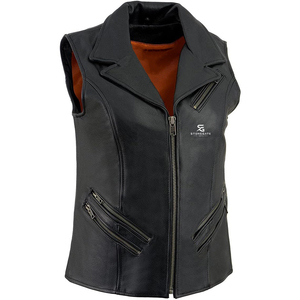 <b>Women</b> Leather Biker Motorcycle <b>Waistcoat</b> Vintage Vest Slim Fit Sleeveless Outerwear Stylish Zipper Pockets Windproof Casual Wear - Product Image 5
