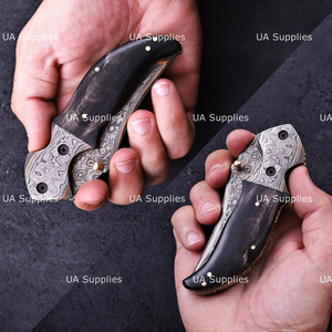 UA Supplies Industrial Grade Copper Damascus Steel Straight Clip Point Razor Sharp 0.5mm Liner <b>Lock</b> Foldable Hunting Survival - Product Image 4