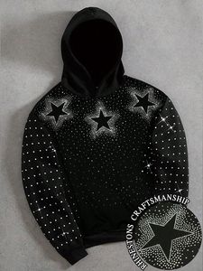 Sweat à capuche streetwear pour homme, 100% coton, avec strass et étoiles brillantes, hiver, écologique, respirant, avec poche, coupe classique, décontracté - Product Image 4