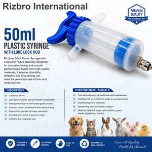 Seringue vétérinaire en plastique réutilisable de 50 ml avec embout Luer Lock et graduation, seringue vétérinaire en plastique de haute qualité - Product Image 6