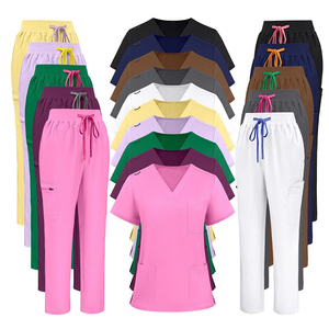 Comfortable New Custom Logo <b>Doctor</b> Medical Scrubs Uniform V Neck Solid Tops Jogger Pants <b>Set</b> Hospital Nurse Scrubs - Product Image 1