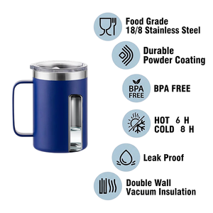 Gobelet isotherme en acier inoxydable sans BPA de 24 oz avec poignée, réutilisable, isolé sous vide, avec couvercle, pour le camping, le bureau - Product Image 2