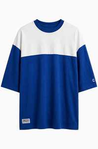 Camiseta Unisex Oversize de Manga Corta con Estampado Digital, Tejida, Anti-Pilling, Estilo Urbano, Azul y Blanco - Product Image 2