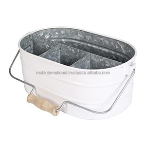 Galvanized Metal Farmhouse Storage Tray Rustic Storage Caddy Storage Silverware Utensil Organizer Holder Caddy - Product Image 5
