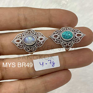 Bague de luxe style bohème en argent sterling 925 avec pierres naturelles de pierre de lune arc-en-ciel et turquoise, bijoux fins faits à la main, design victorien - Product Image 1