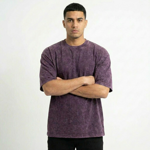 Camiseta Oversize de Hombre con Estampado Tie-Dye, Manga Corta, Cuello Redondo, Casual, de Algodón, Color Liso Morado, con Hombros Caídos - Product Image 1