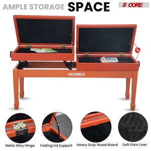 5 Core Duet Piano Bench 3.5 Inch <b>Padded</b> Cushioned Stool Wooden Heavy Duty Musician <b>Chair</b> w Storage - Product Image 4