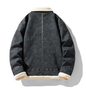Men Winter <b>Bomber</b> <b>Jacket</b> <b>Suede</b> Outerwear Sherpa Lined Zipper Closure Casual Thick Windproof Coat Regular Fit - Product Image 2