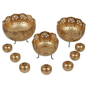 Juego de cuencos Taj Urli de moda para decoración de Puja, de latón duradero, para decoración de Diwali en interiores, cuenco flotante Diya con soporte. - Product Image 2