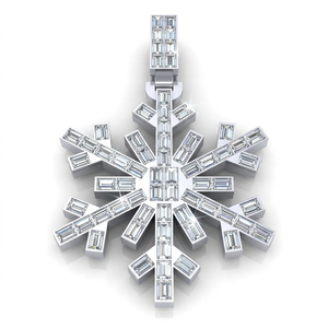 Colgante de Plata de Ley 925 con Baño de Rodio y Moissanita de Corte Baguette, Diseño Vintage Celestial Personalizado, Estilo Hip Hop, con Forma de Copo de Nieve, para Fiestas - Product Image 1