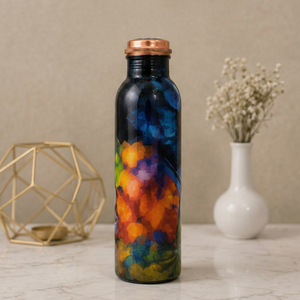 Copper Water Bottle With <b>Green</b> <b>Velvet</b> Wrap Vintage Design Portable Drinkware With Lid - Product Image 2