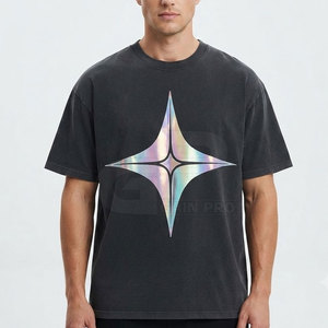 T-shirt imprimé réfléchissant pour hommes, en coton de qualité supérieure, col rond, décontracté, léger, élégant, vêtements d'été pour tous les jours - Product Image 3