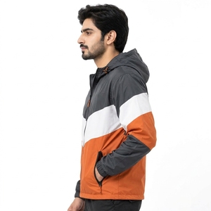 Veste coupe-vent à capuche pour homme, bleu, noir, gris, couleur contrastée, fermeture éclair, style sportif, veste coupe-vent d'automne, qualité supérieure - Product Image 3