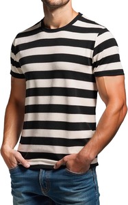 Camiseta de Algodón a Rayas para Hombre, Manga Corta, Cuello Redondo, Corte Ajustado, Informal, Tejido de Punto, Largo Regular - Product Image 5