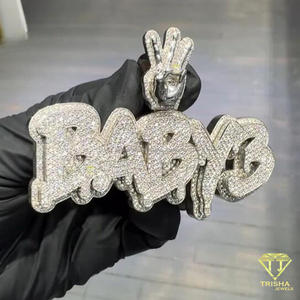 จี้ฮิปฮอปแบบ Iced Out สำหรับเด็ก สร้อยคอตัวอักษรสั่งทำได้ ประดับเพชรโมอิสซาไนต์เต็มชิ้น สำหรับผู้ชาย - Product Image 4