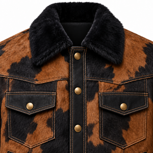 Veste Western Homme Personnalisée en Cuir de Vachette Marron Tabac et Noir avec Col en V, Manteau de Cowboy pour Ranch, Fabricant OEM en Gros, Export Hiver - Product Image 4