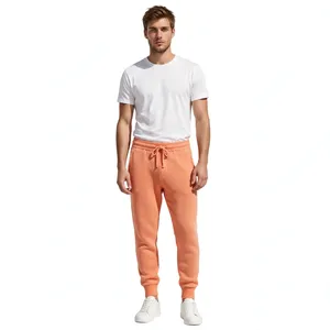 Pantalones Deportivos para Hombre, Color Durazno Naranja, Cintura Elástica con Cordón, Puños en los Tobillos, Pantalones Casuales de Felpa, Logotipo Personalizado, OEM, Venta al Por Mayor - Product Image 1