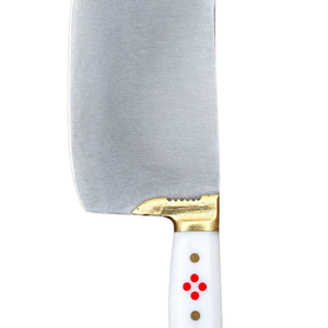 Cuchillo de Carnicero Profesional PK-FN-W, Hoja Curva de Acero Plateado, Mango Blanco con Diseño de Punto Rojo, Empuñadura Dorada - Product Image 5