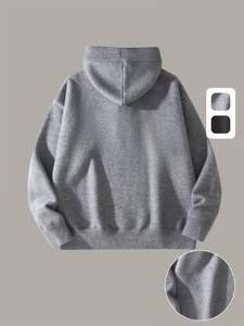 Men's Autumn Winter Knit Sweater Hooded Solid Color Loose Fit Button Pullover 100% Cotton Breathable Quick Dry Anti-Pilling - Product Image 2
