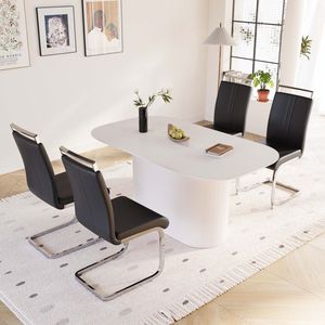 Set da Pranzo 4 Pezzi: Tavolo in MDF Stile Moderno Medievale Crema da 160 cm con Sedie Senza Braccioli in PU e Gambe in Metallo Placcato Argento per Sala da Pranzo - Product Image 4