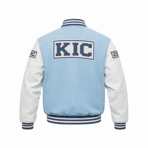 Custom Logo Embroidery Men’s Varsity <b>Jacket</b> With Leather Sleeves Chenille Patch Letterman Baseball <b>Jacket</b> With Ribbed Cuffs Hem - Product Image 6