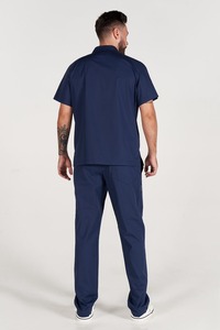 Veste en polaire à col mandarin bleu marine à manches courtes, poches plaquées, style minimaliste, respirante, couleur contrastée, tricotée en polyester - Product Image 2