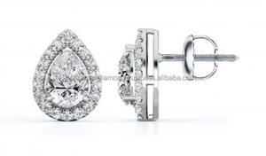 Pendientes de tuerca clásicos unisex de lujo con moissanita chapada en rodio, diseño de flor de plata 925 con corte de pera y engaste de bisel, ideales para bodas. - Product Image 3
