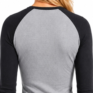 <b>Women</b> <b>Thermal</b> Shirt Long Sleeve Two Tone Slim Fit Top Raglan Sleeve Athletic Fit Lightweight <b>Thermal</b> fabric Wholesale Supply - Product Image 5