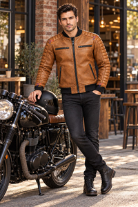 Chaqueta de Cuero Premium Estilo Biker para Hombre, Tallas Grandes, Corte Ajustado, Acolchada, Casual, Streetwear, Venta al Por Mayor, Fabricante con Logotipo Personalizado - Product Image 4